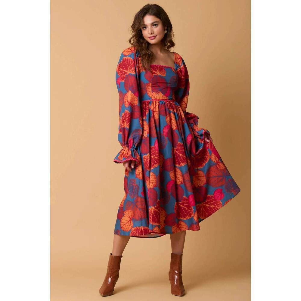 NEW FABI fall maxi dress in orange multi